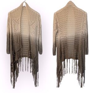 Elegant Tan Ombre Fringe Open-Front Cardigan